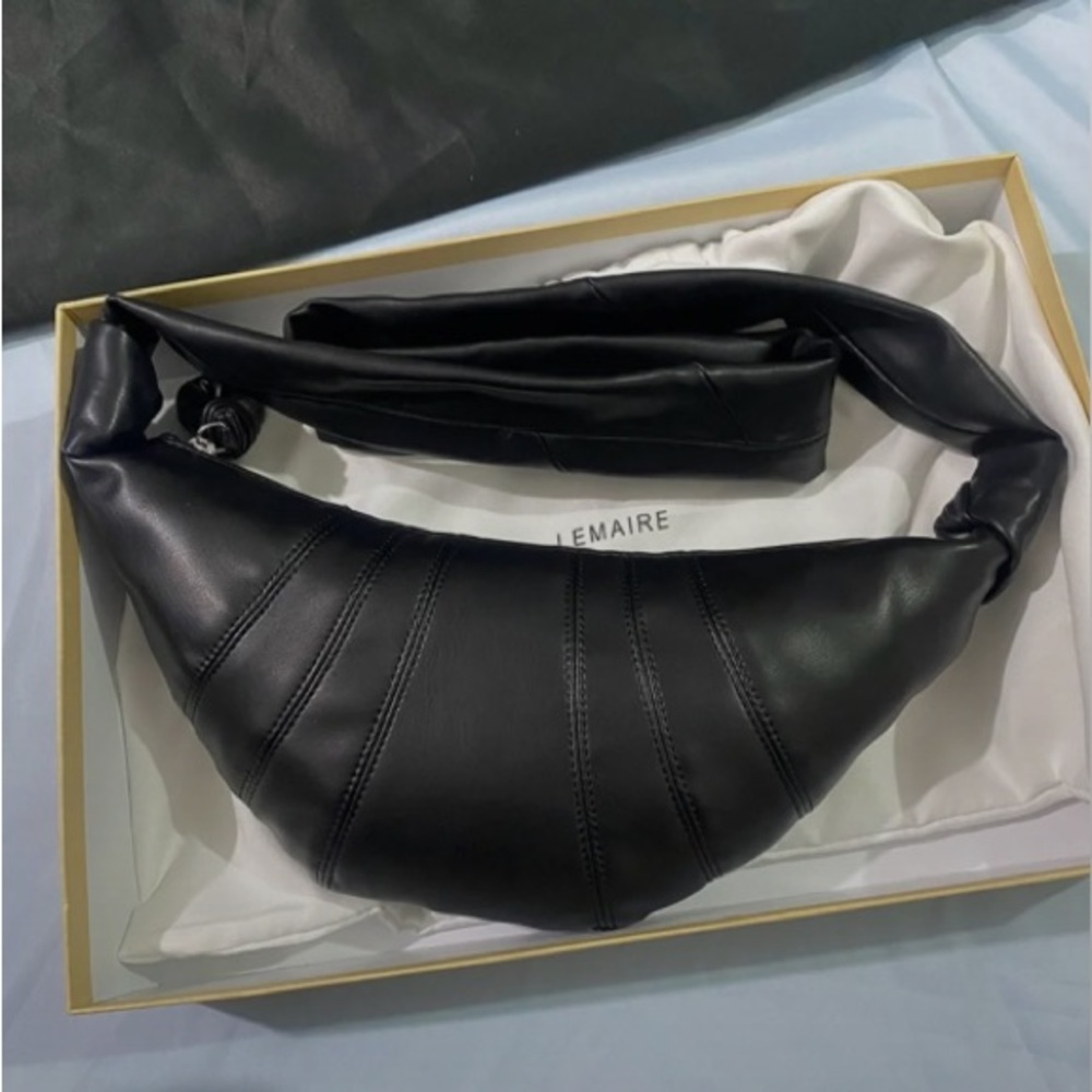 Lemaire Black Leather Crescent Shoulder Bag with Padded Strap